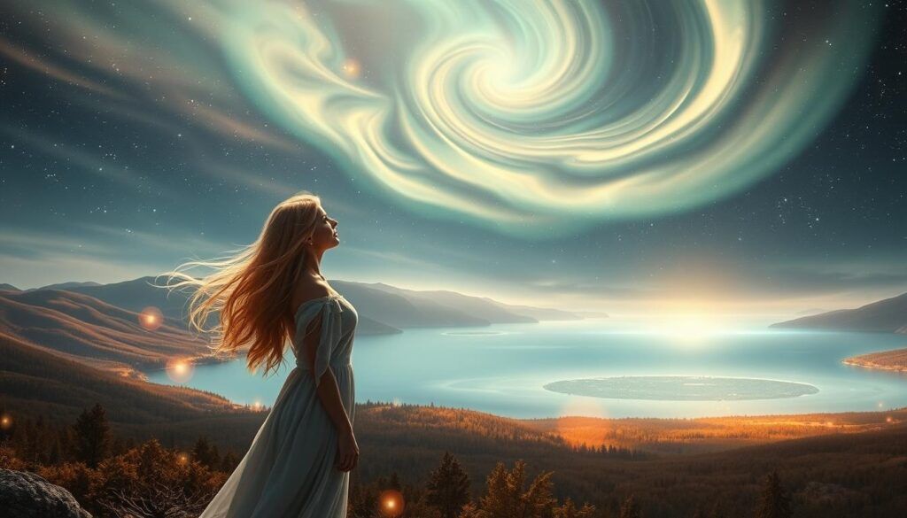 Aurora over sacred landscape