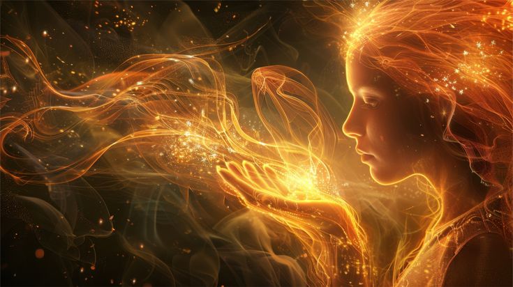 Goddess weaving golden light
